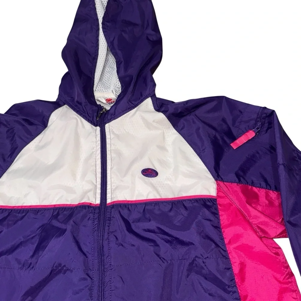 Hanes Girl's M Medium Vintage 1990's Track Jacket Colorblock Lightweight Hooded
